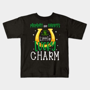 Moms & Daddy Lucky Charm Irish Clovers Kids Boy Girl St Patricks Day Kids T-Shirt